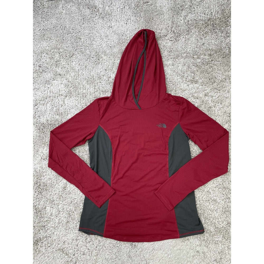 The North Face Shirt Womens Small Red Gray FlashDry Hooded Long Sleeve Athletic